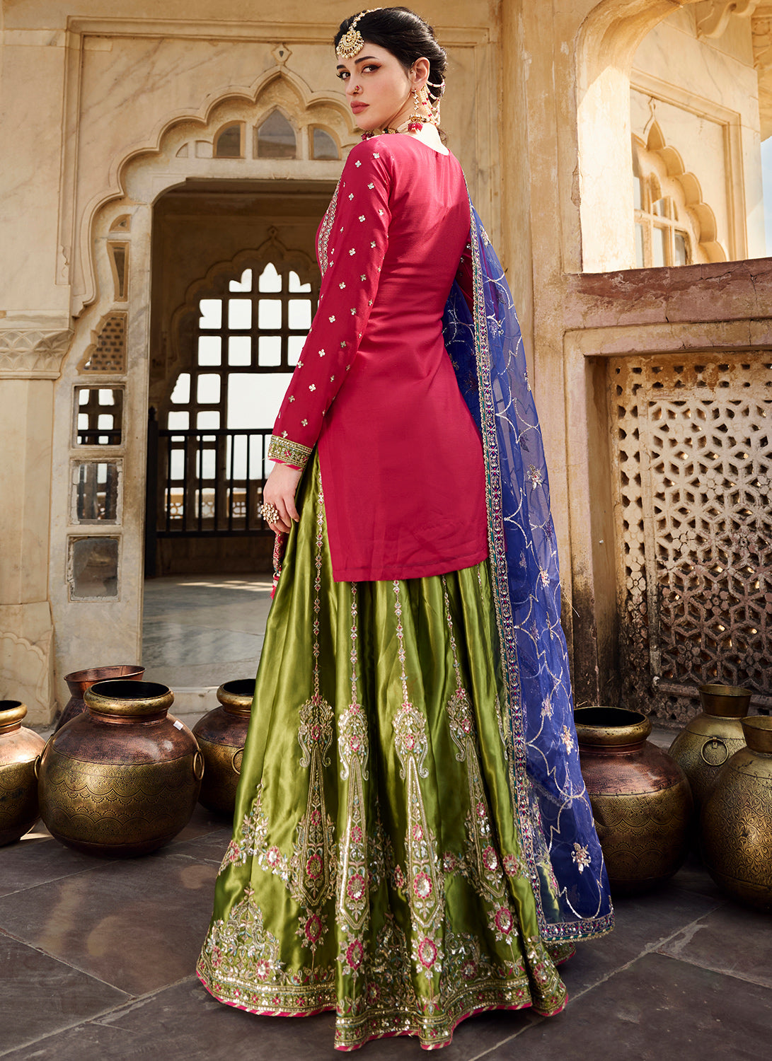 Hot Pink Multicolor Embroidered Sharara Suit