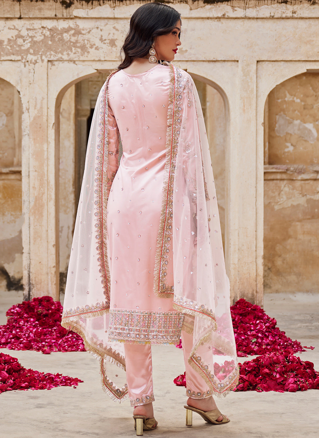 Blush Pink Embroidered Straight Suit