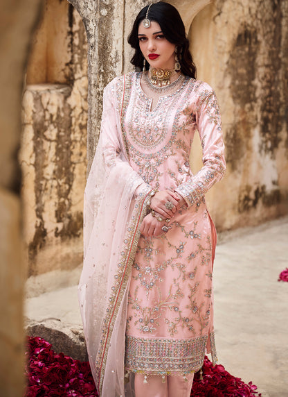 Blush Pink Embroidered Straight Suit