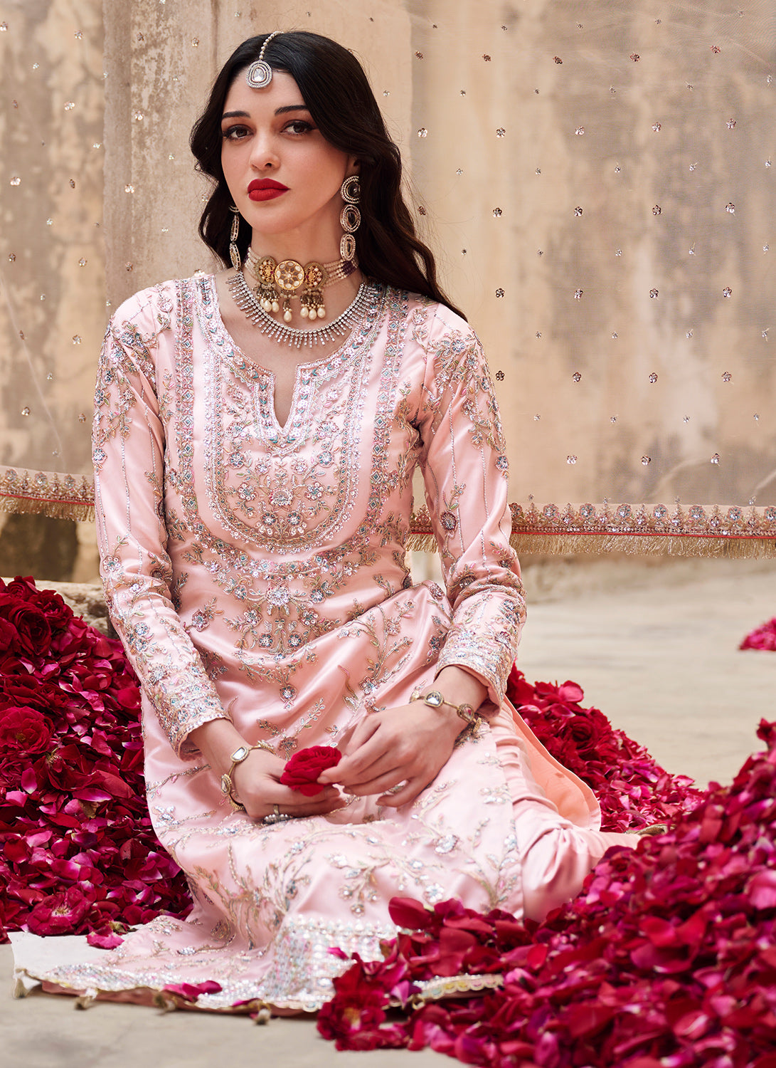 Blush Pink Embroidered Straight Suit