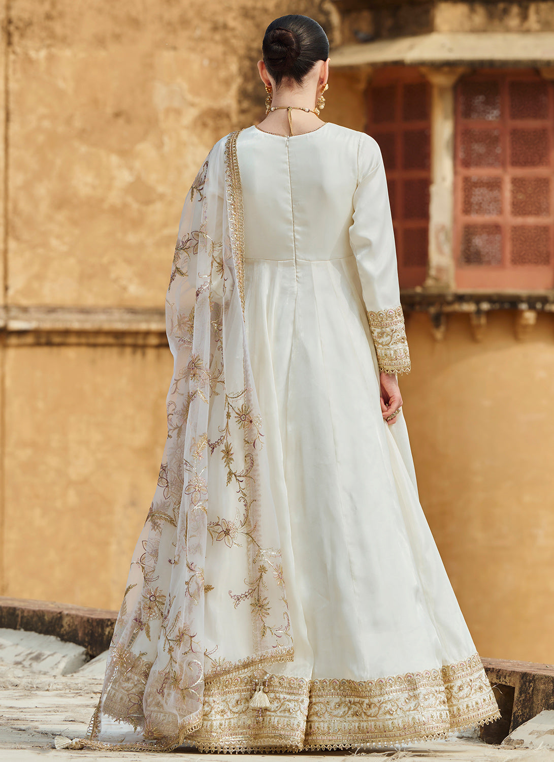 White Embroidered Organza Anarkali