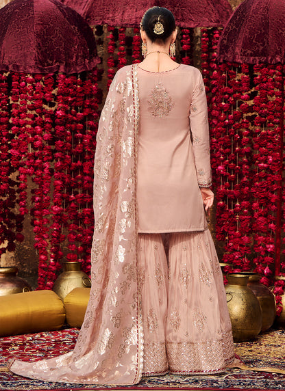 Dusty Pink and Gold Embroidered Gharara Suit