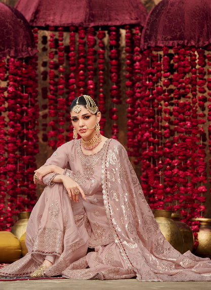 Dusty Pink and Gold Embroidered Gharara Suit