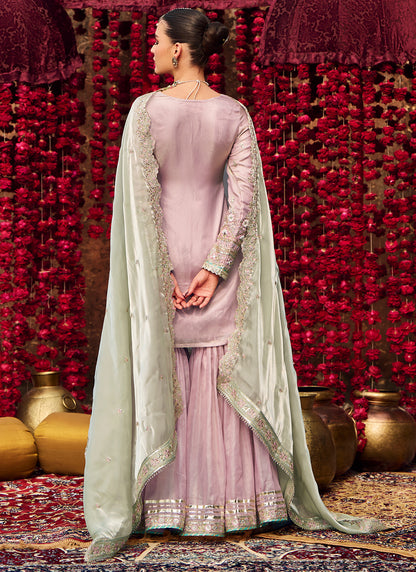 Soft Purple Embroidered Silk Gharara Suit