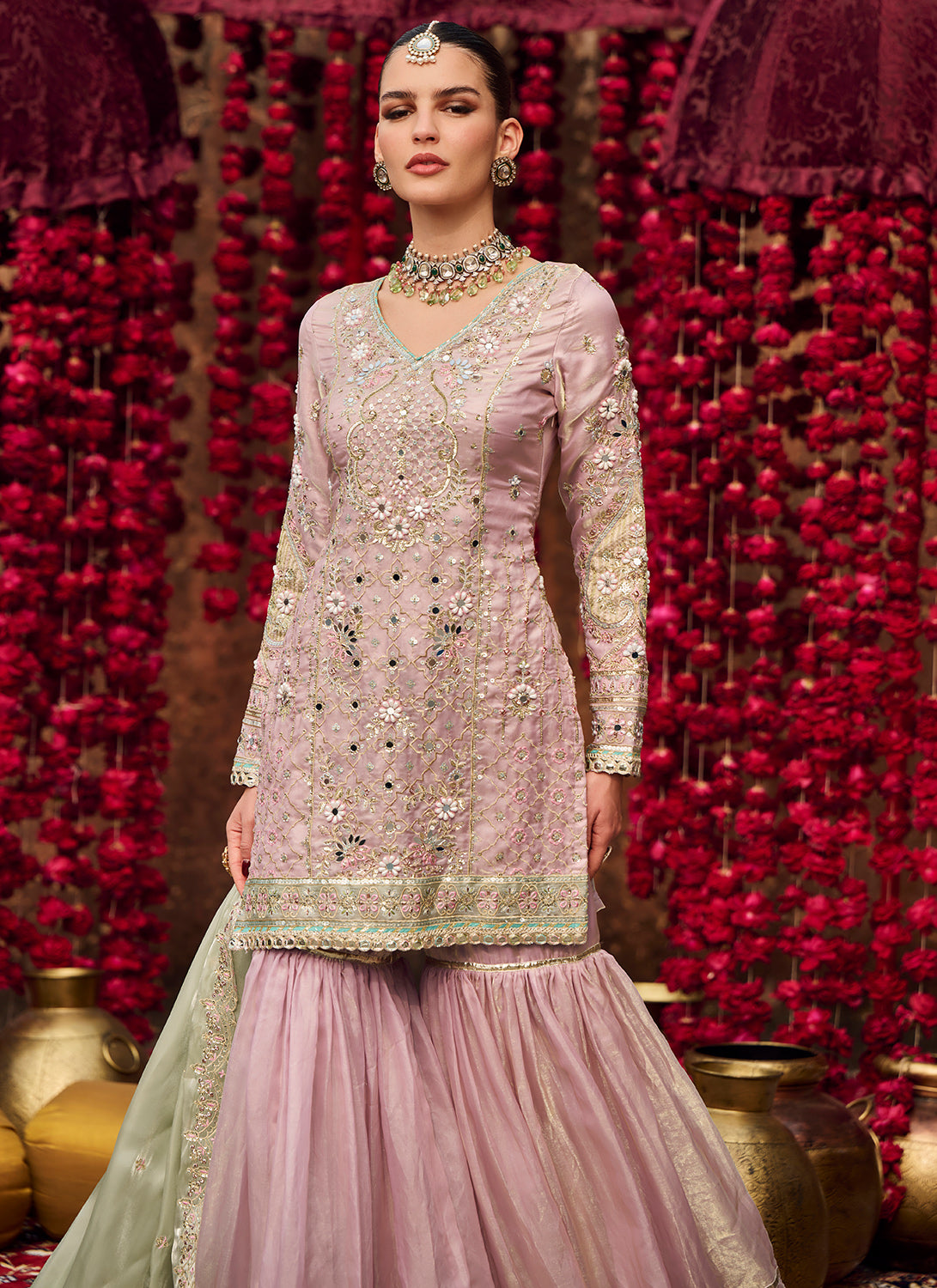 Soft Purple Embroidered Silk Gharara Suit