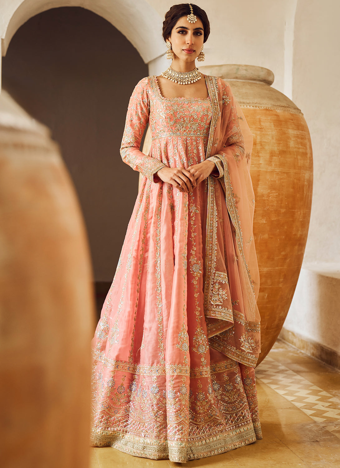 Party Wear Organza Silk Printed Readymade Anarkali Gown – Lehenga Closet