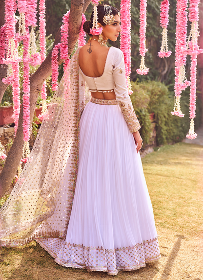 White and Gold Embroidered Lehenga