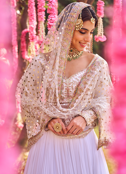 White and Gold Embroidered Lehenga