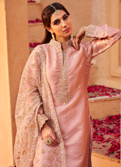 Blush Pink Embroidered Palazzo Suit