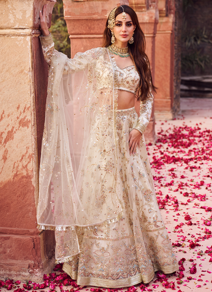 Off White Multicolor Embroidered Lehenga