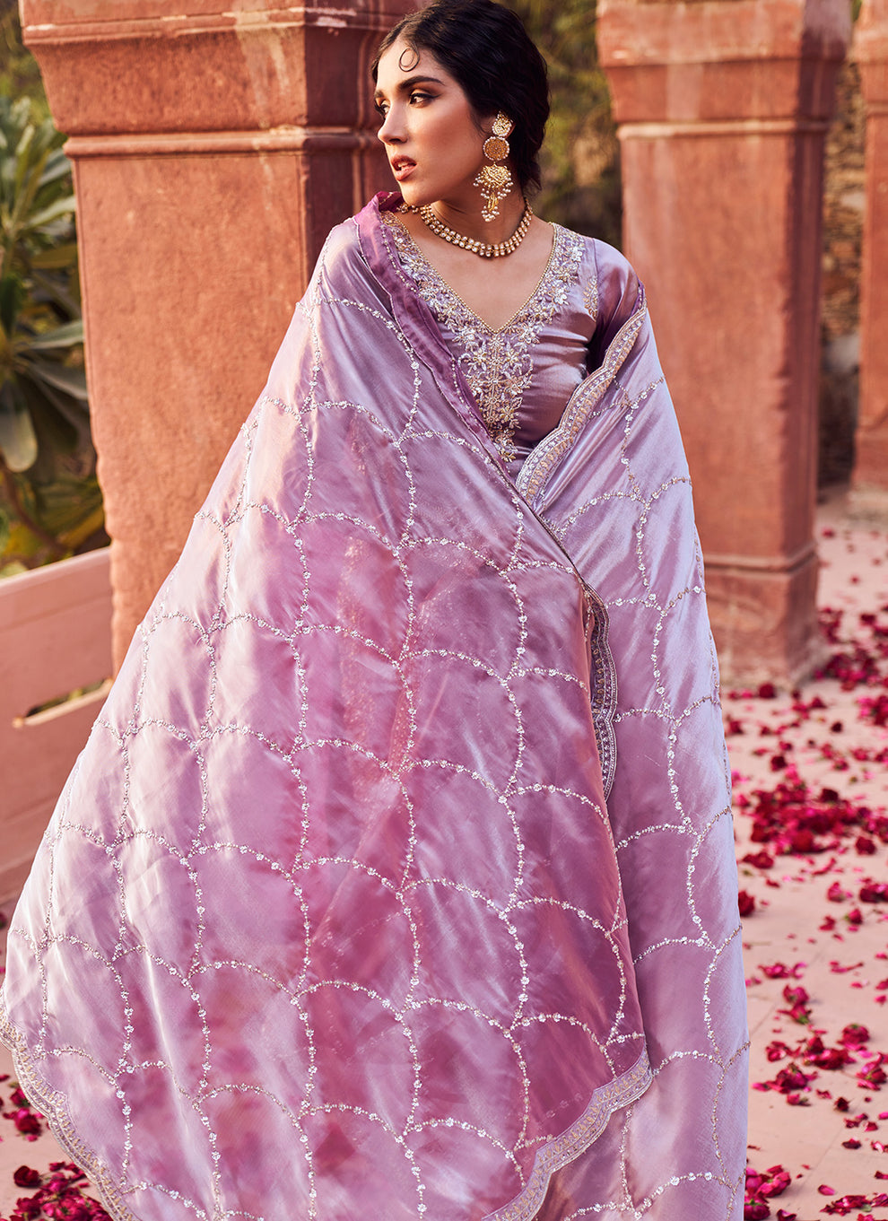 hatkay on X: Purple Embroidery Net Palazzo Suit Shop This Outfit