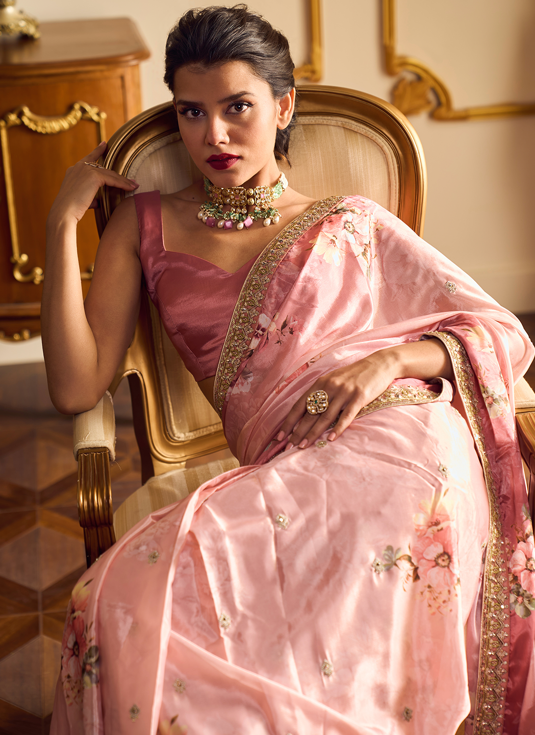 Buy Light Pink Pure Organza Emboidered Hand Work Saree Party Wear Online at  Best Price | Cbazaar