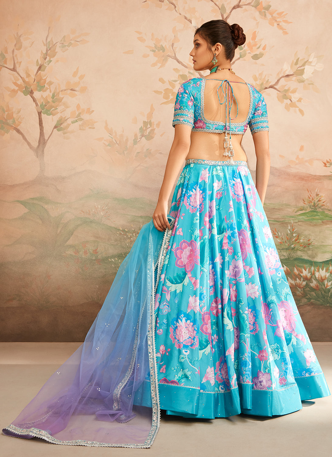 Shop Teal Blue N Dusty Pink Embroidered Georgette Lehenga Wedding Wear  Online at Best Price | Cbazaar