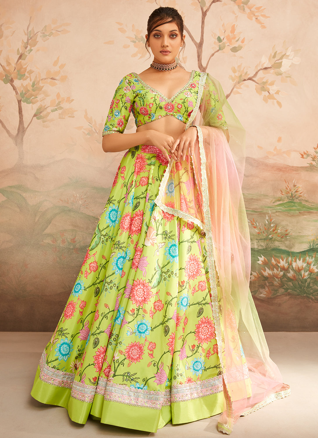 Lehenga Choli : Yellow cotton printed lehenga choli