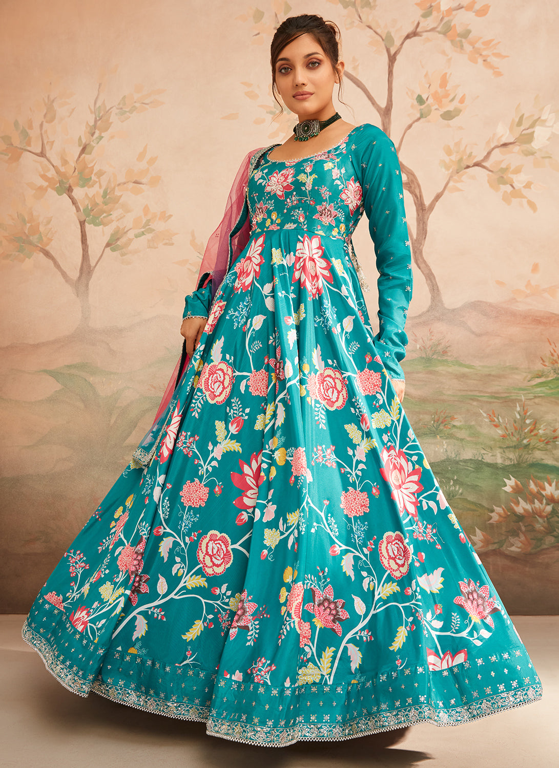 Printed 2025 anarkali dress