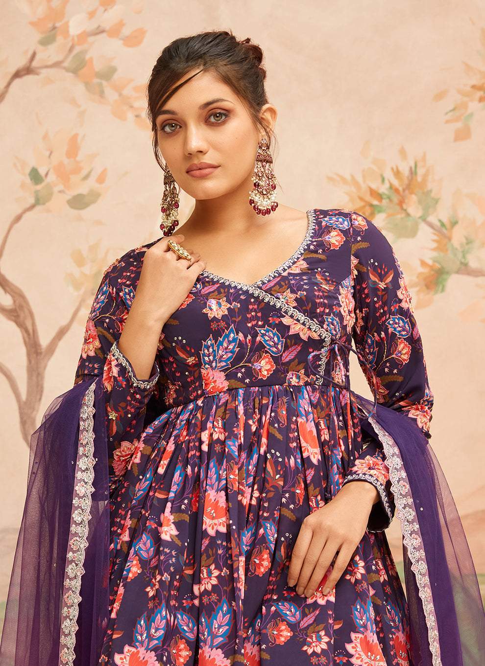 Dark Purple Floral Printed Gharara Suit – Lashkaraa