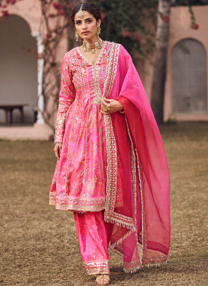 Hot Pink Embroidered Peplum Style Punjabi Suit