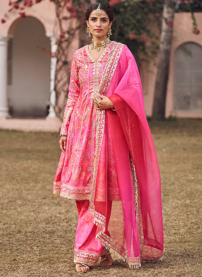 Hot Pink Embroidered Peplum Style Punjabi Suit