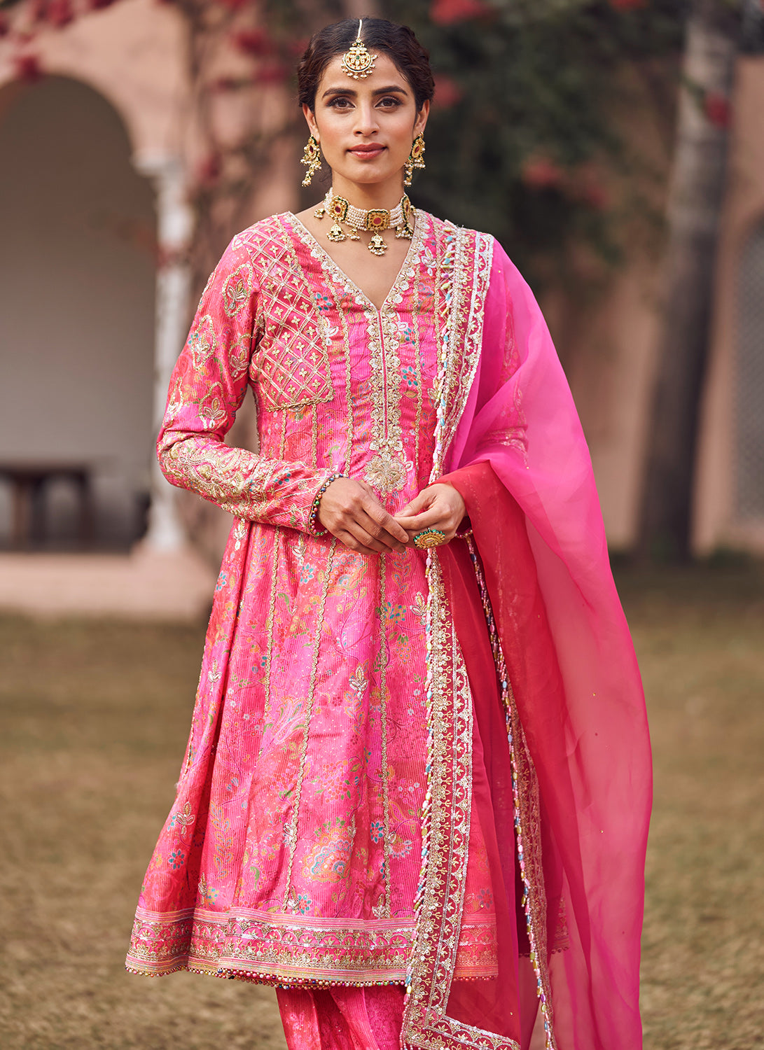 Kids Hot Pink Embroidered Peplum Style Punjabi Suit – Lashkaraa