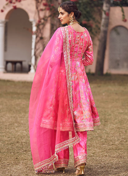 Hot Pink Embroidered Peplum Style Punjabi Suit