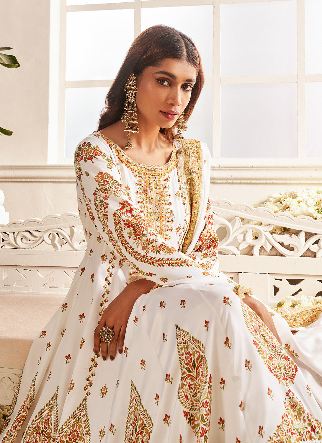 Anarkali Suits : White georgette sequence work anarkali suit