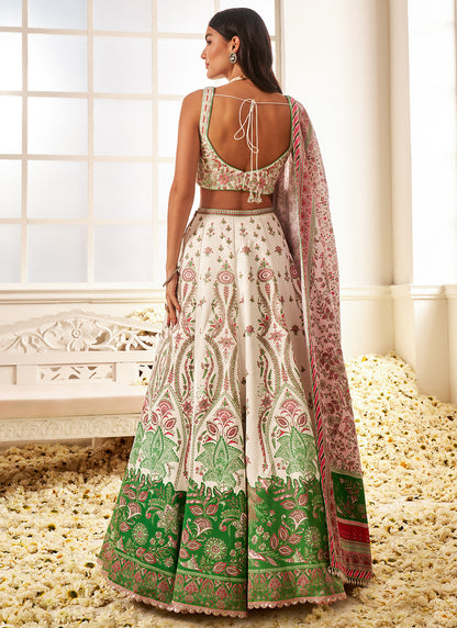 White Multicolor Floral Printed Lehenga