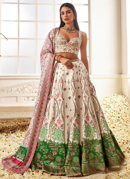 White Multicolor Floral Printed Lehenga