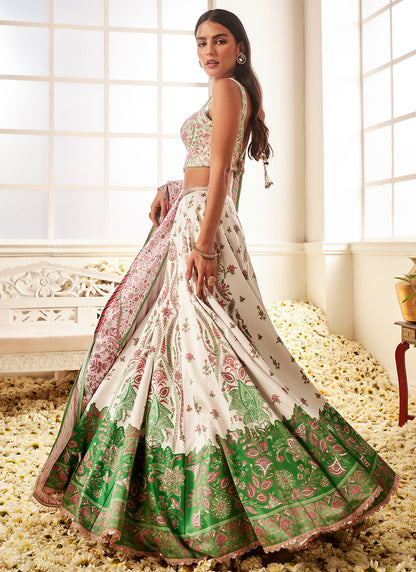 White Multicolor Floral Printed Lehenga