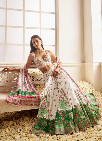 White Multicolor Floral Printed Lehenga