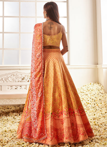 Yellow Multicolor Floral Printed Lehenga