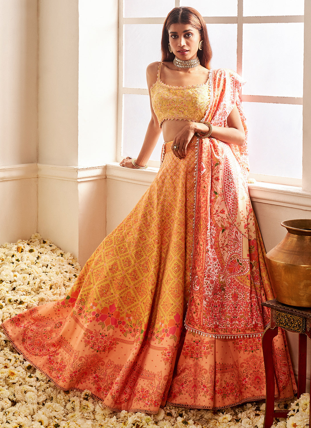 Rose Pink Velvet Bridal Lehenga Choli with Embroidery &