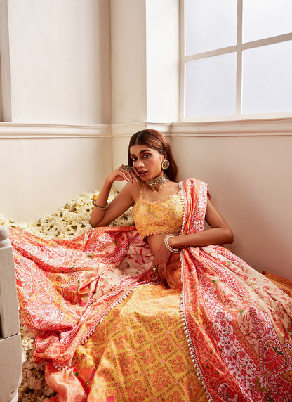 Yellow Multicolor Floral Printed Lehenga