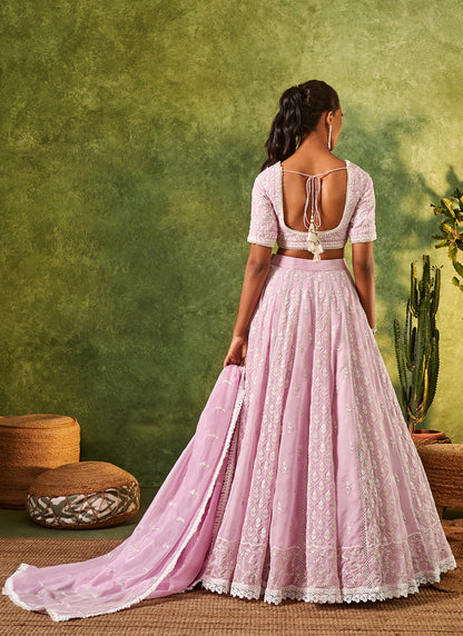 Lilac Embroidered Organza Lehenga