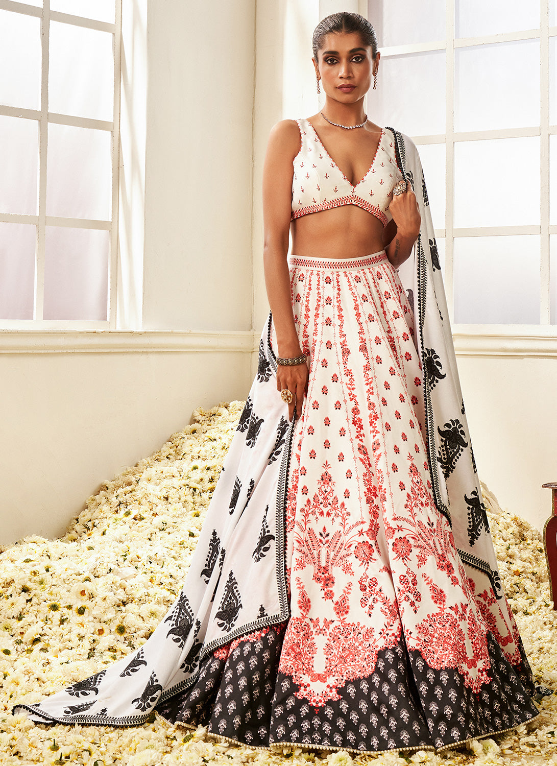 Light Blue Satin Georgette Floral Printed & Embroidered Lehenga Set Design  by Lashkaraa at Pernia's Pop Up Shop 2024
