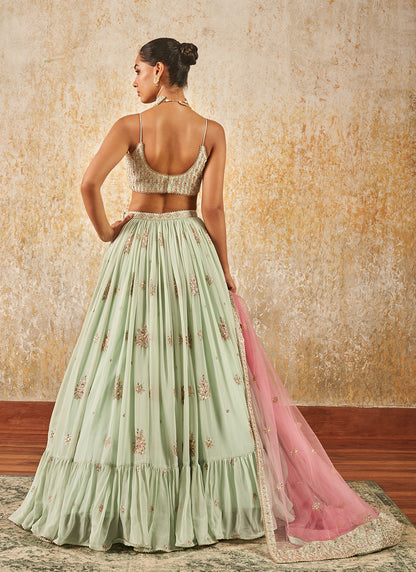 Light Mint Embroidered Lehenga