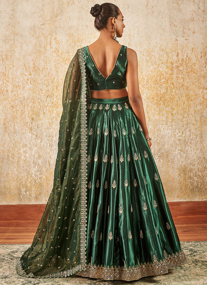 Dark Green Embroidered Lehenga