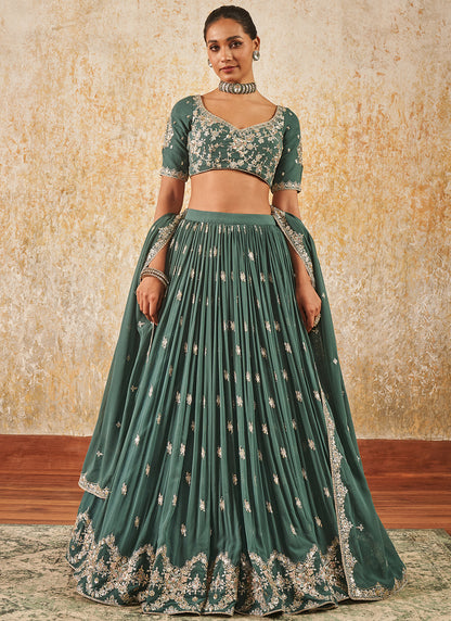 Dusty Green Embroidered Lehenga