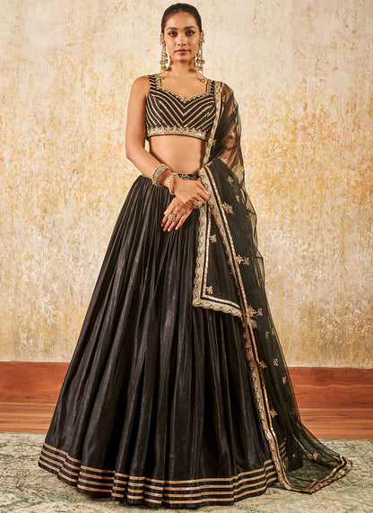 Black and Gold Embroidered Lehenga