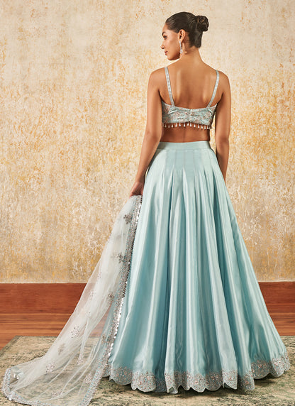 Light Blue Embroidered Lehenga