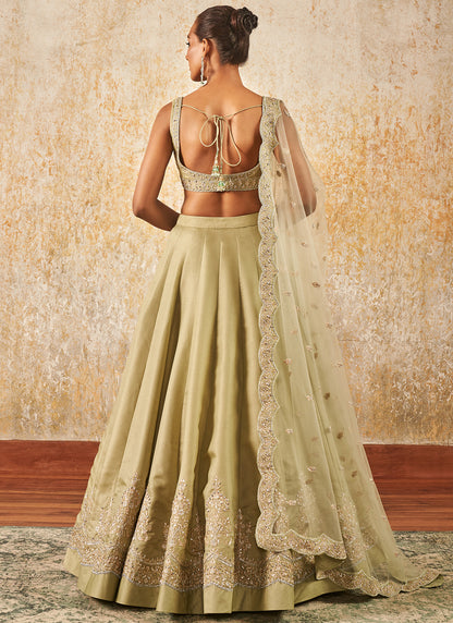 Light Dusty Green Embroidered Lehenga