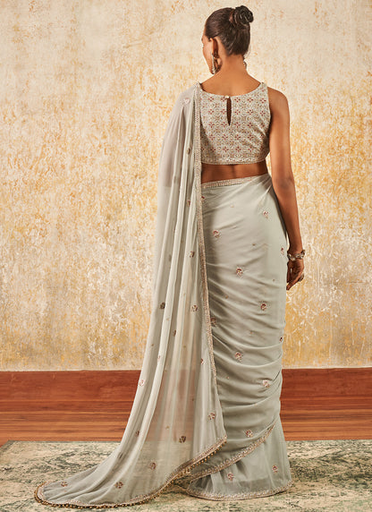 Light Grey Embroidered Saree