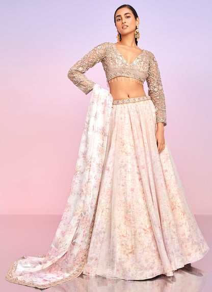 Soft Pink Floral Embellished Lehenga