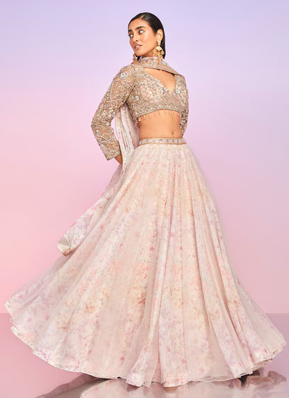 Soft Pink Floral Embellished Lehenga