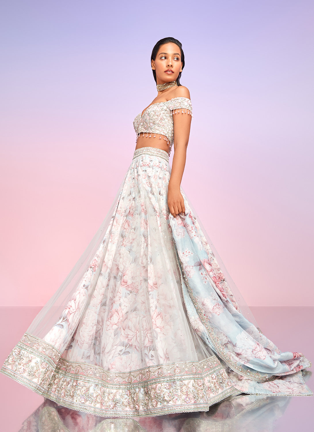 Buy Stunning Navy Blue Floral Embroidery Velvet Bridal Lehenga Choli With  Dupatta from Designer Lehenga Choli