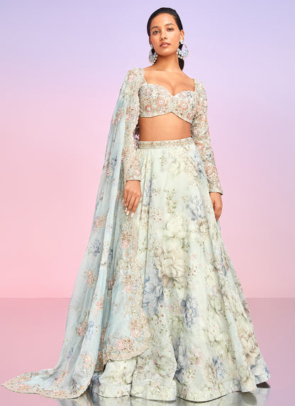 Light Blue Floral Embellished Lehenga