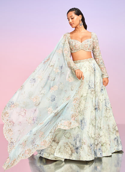 Light Blue Floral Embellished Lehenga