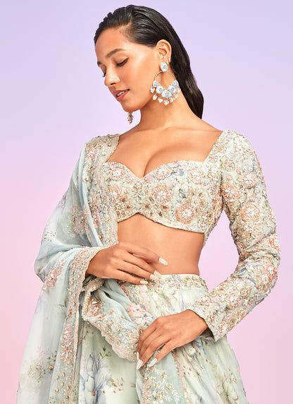 Light Blue Floral Embellished Lehenga