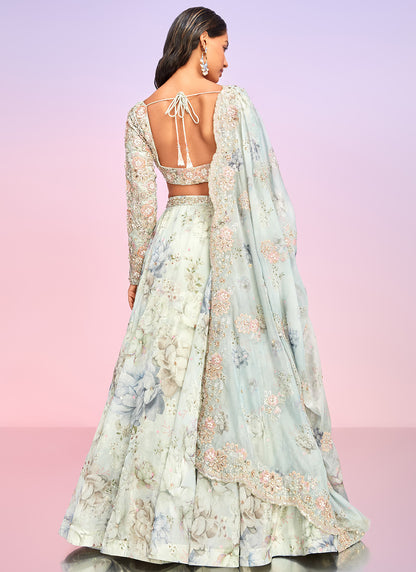 Light Blue Floral Embellished Lehenga