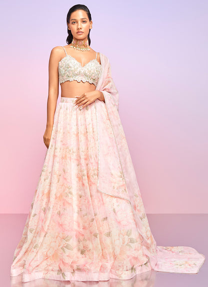 Light Pink Floral Embellished Lehenga