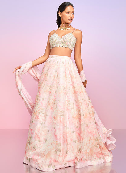 Light Pink Floral Embellished Lehenga